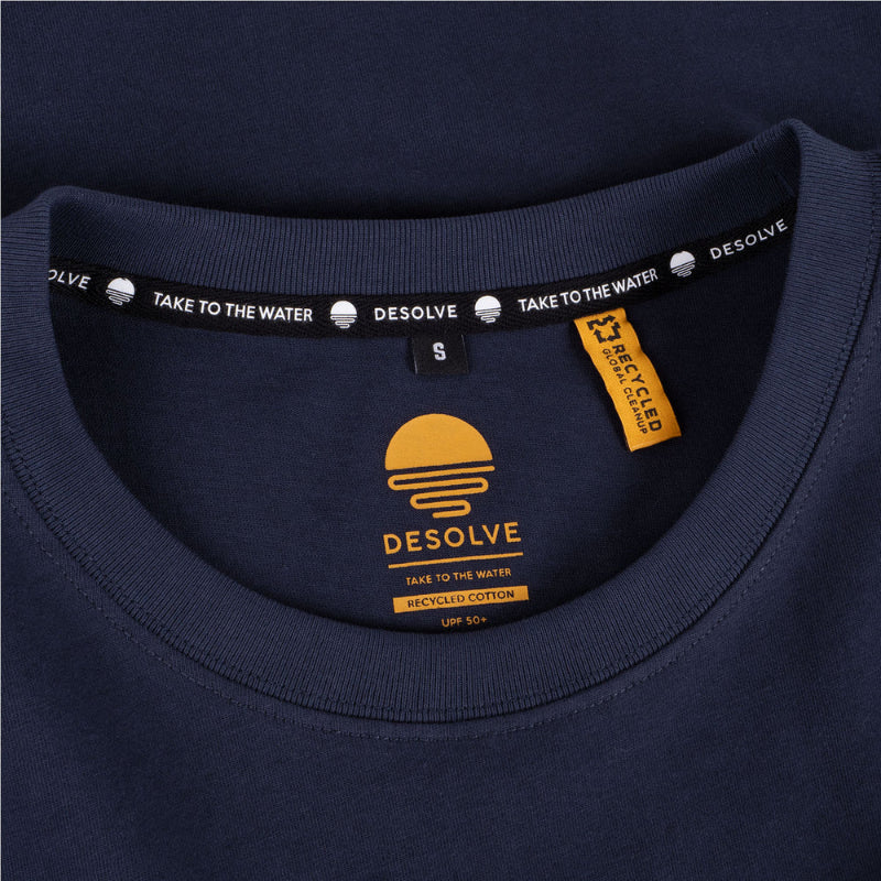 Navy blue shirt with DESOLVE branding on the collar and label.