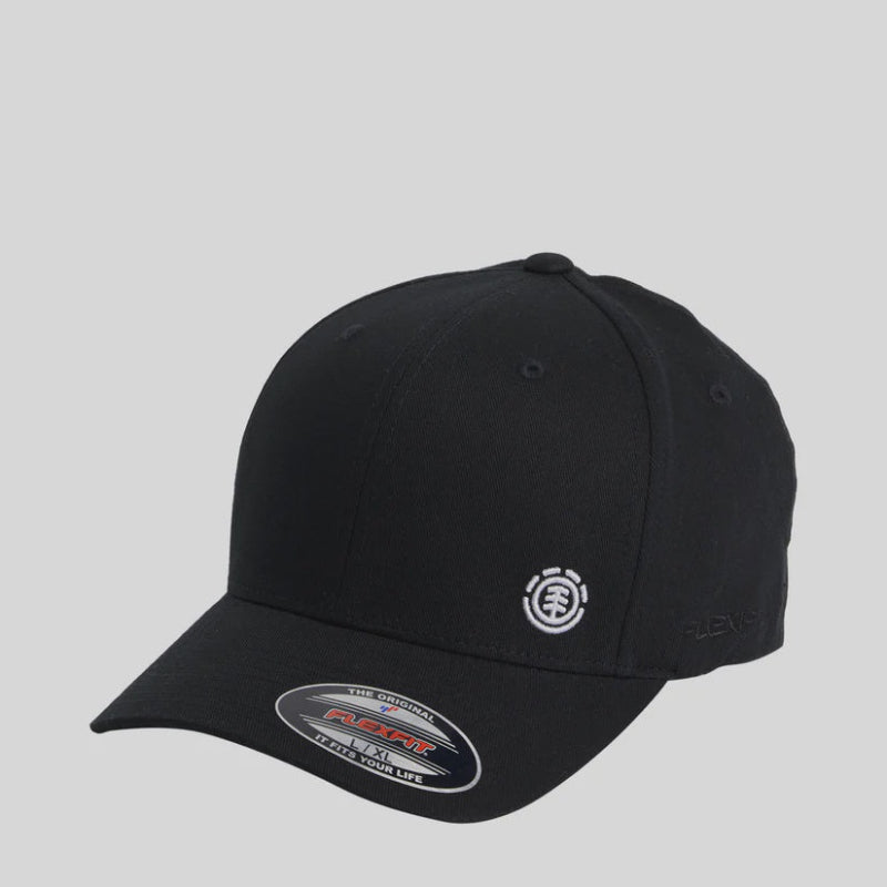 Black cap with a logo on a gray background