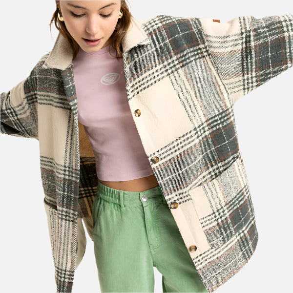 Roxy Check Me Now Jacket - Agave Green Olan Plaid
