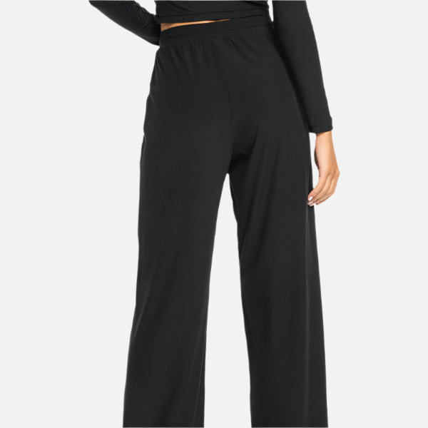 Roxy Rise & Vibe Rib Wide Leg Pants - Anthracite Black