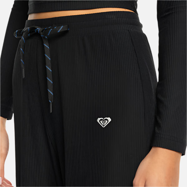 Roxy Rise & Vibe Rib Wide Leg Pants - Anthracite Black