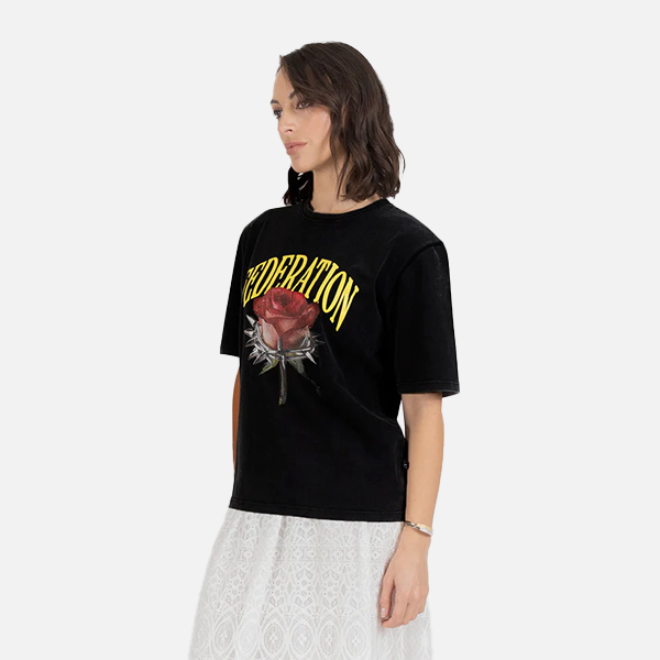 Federation Rose N Thorns Cruise Tee - Washed Black