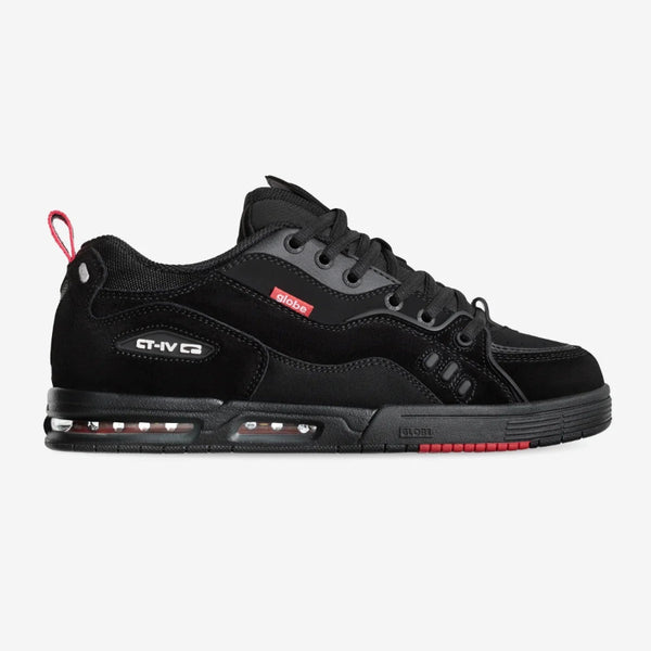 A single black leather lace-up skate shoe with a textured, embossed pattern, shown in a side profile on a solid white background.