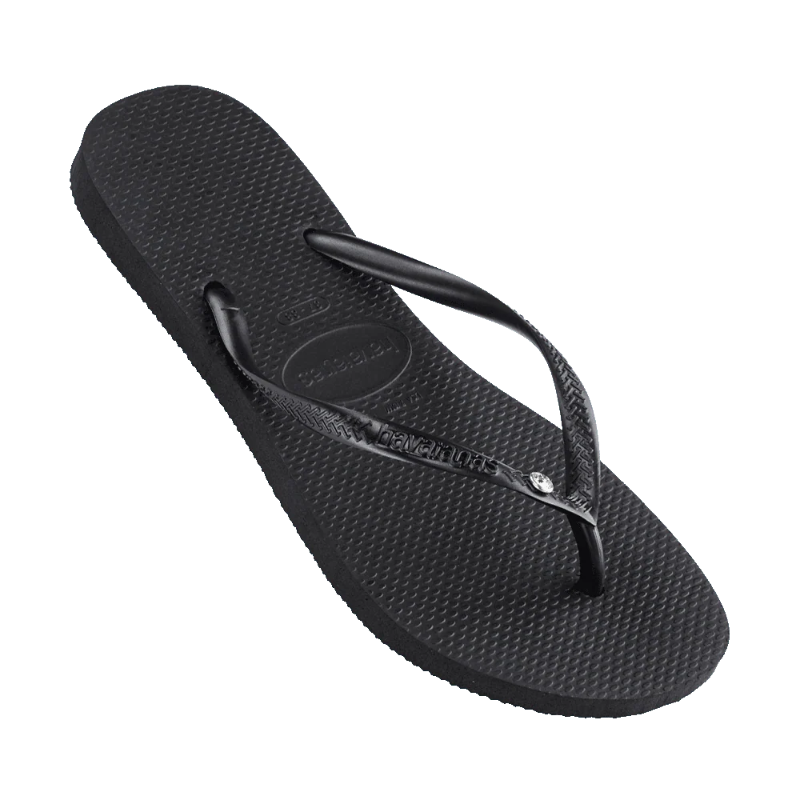 Black sandal with a strap on a white background
