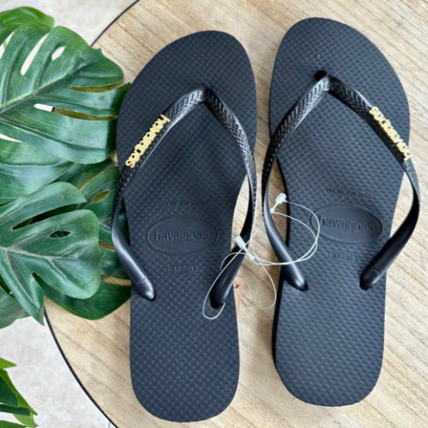Havaianas Slim Logo Metallic - Black/Gold