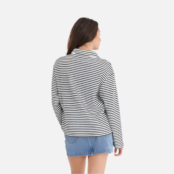 Huffer Alfie Stripe LS Polo - Chalk/Black