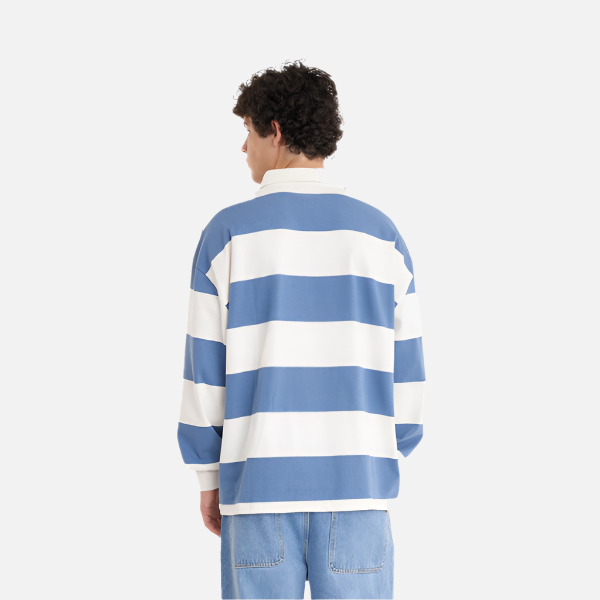 Huffer Benson LS Grand Rugby Shirt - Chalk/Denim