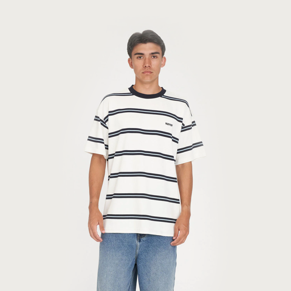 Huffer Stripe Block Tee - Chalk/Navy Blue
