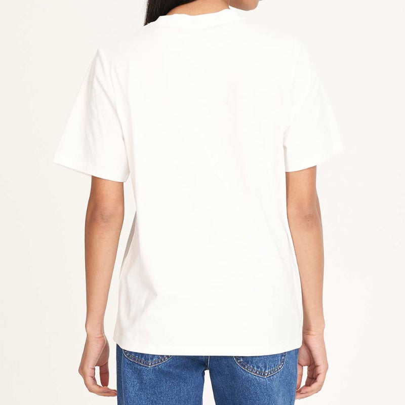 Person wearing a plain white t-shirt and blue jeans on a white background