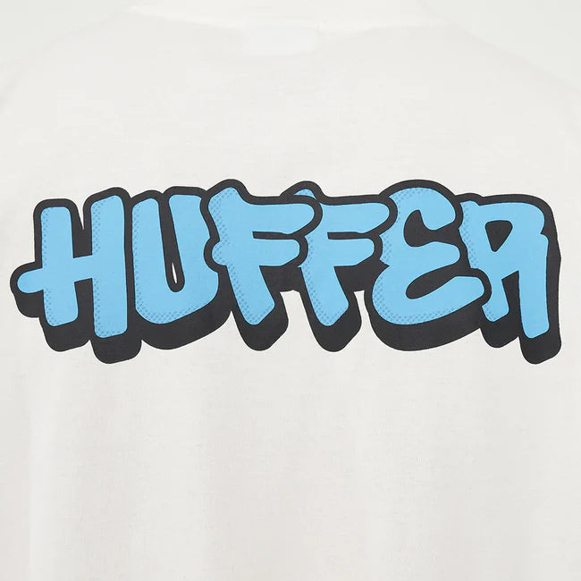 Blue 'HUFFER' logo on a white background