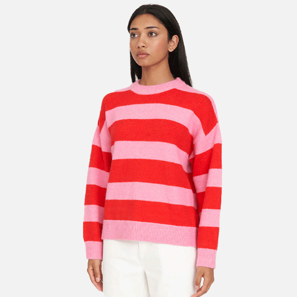 Huffer Kenzie Stripe Knit Crew - Pink/Red