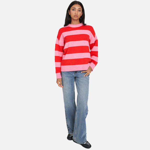 Huffer Kenzie Stripe Knit Crew - Pink/Red