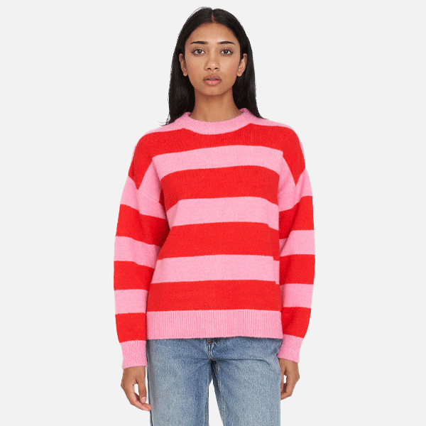 Huffer Kenzie Stripe Knit Crew - Pink/Red