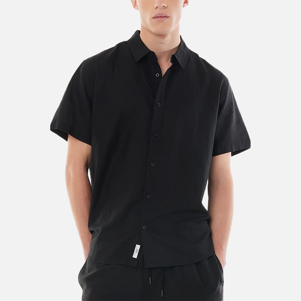 Huffer Mens Lin-In Short-Sleeve Shirt - Black