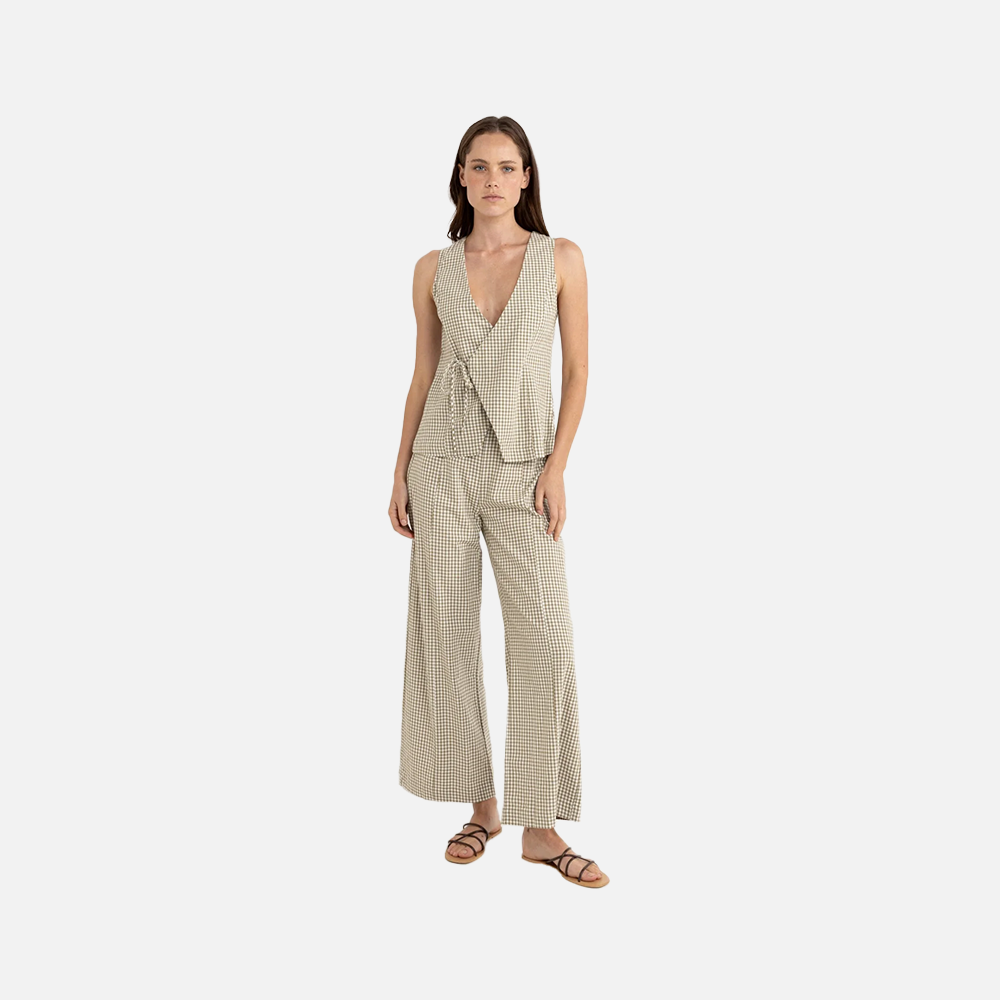 Rhythm Lola Check Wide Leg Pant - Olive