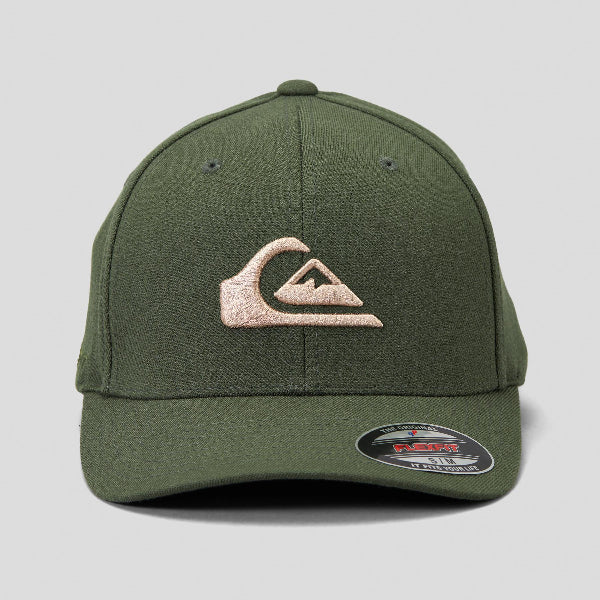 Green cap with a logo on a gray background