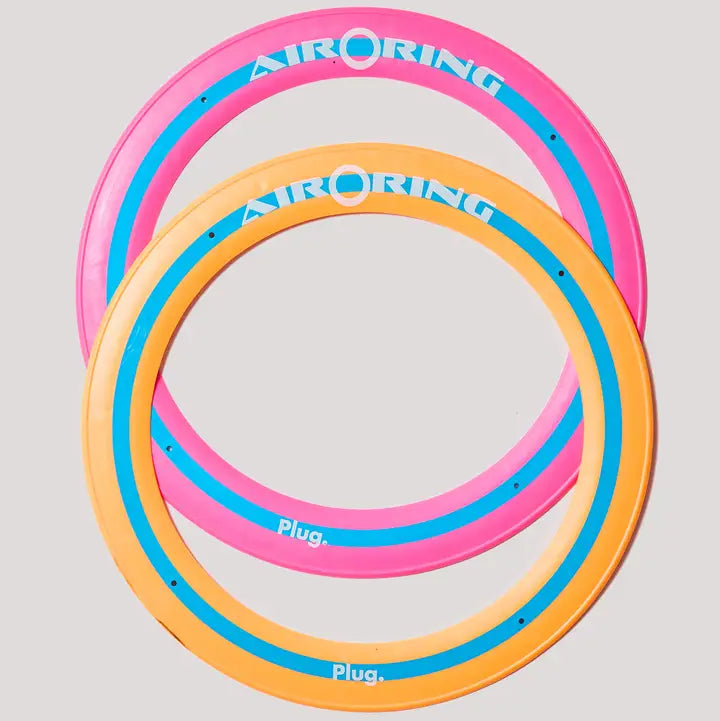 Two colorful rings with 'Air Ring' branding on a gray background