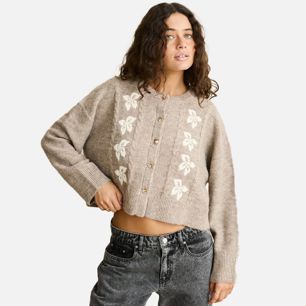 Rhythm Blanca Floral Crop Cardigan - Natural