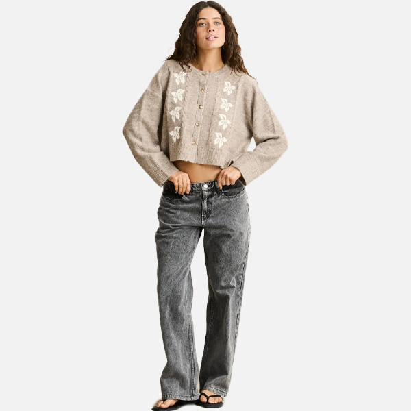 Rhythm Blanca Floral Crop Cardigan - Natural