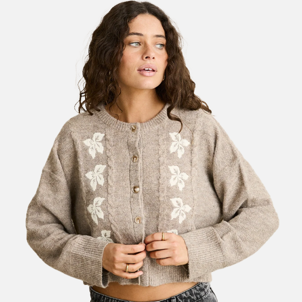 Rhythm Blanca Floral Crop Cardigan - Natural