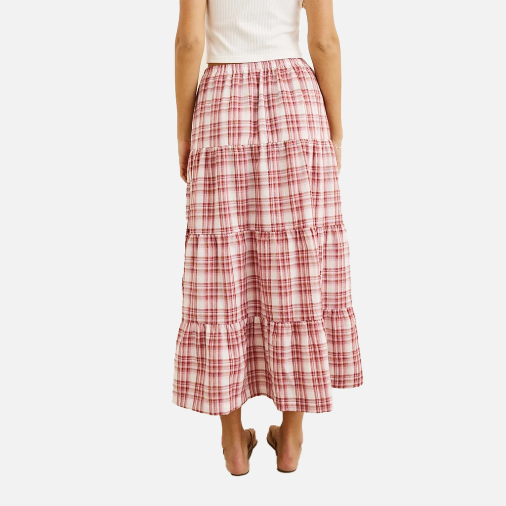 Rhythm Chelsea Check Tiered Maxi Skirt - Plum