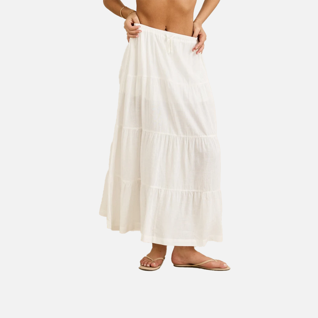 Rhythm Classic Tiered Maxi Skirt - White