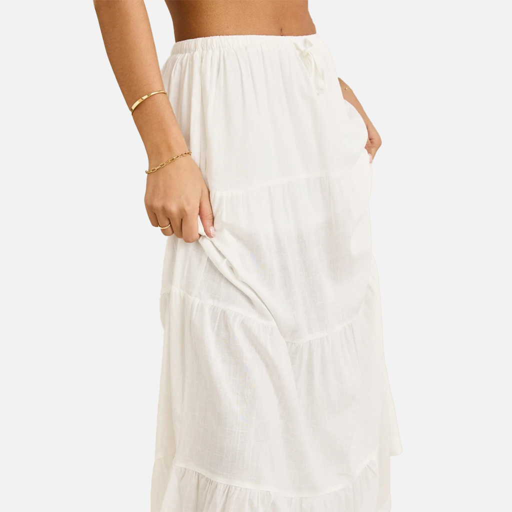 Rhythm Classic Tiered Maxi Skirt - White