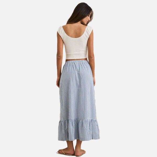 Rhythm Lola Check Tiered Maxi Skirt - Blue