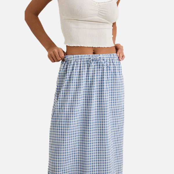Rhythm Lola Check Tiered Maxi Skirt - Blue