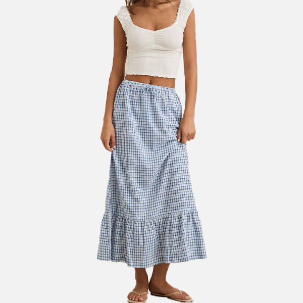 Rhythm Lola Check Tiered Maxi Skirt - Blue