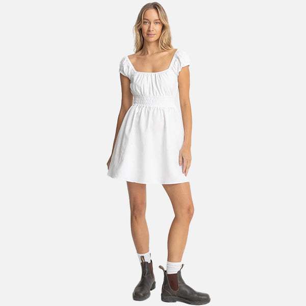 Rhythm Washed Out Cap Sleeve Mini Dress - White