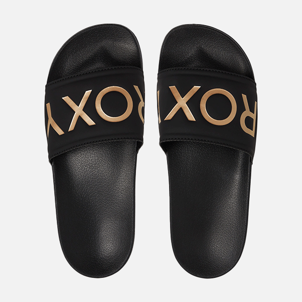Roxy Slippy Slider Sandals - Black/Matte Gold