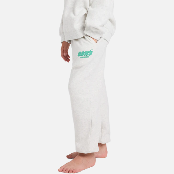 White sweatpants with green text on a white background