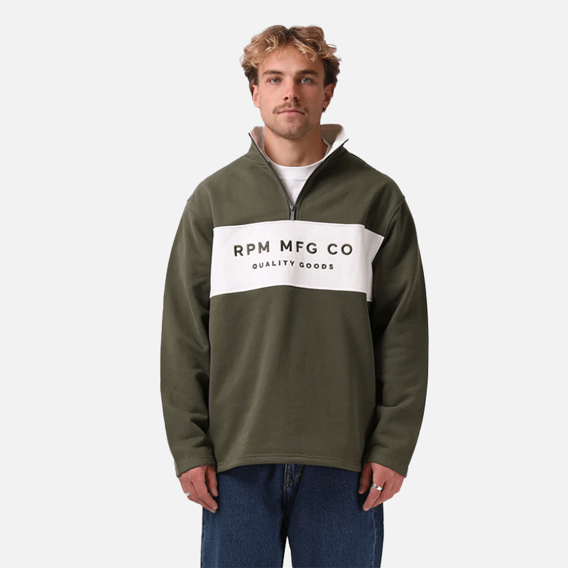 RPM 90s 1/4 Zip Sweater - Olive/White