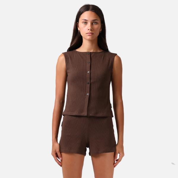 RPM Button Up Tank - Chocolate