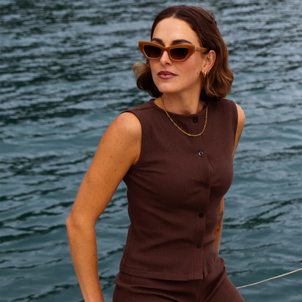 RPM Button Up Tank - Chocolate