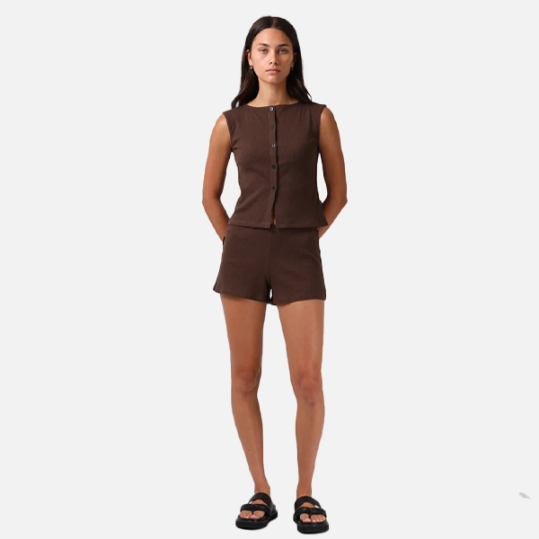 RPM Button Up Tank - Chocolate