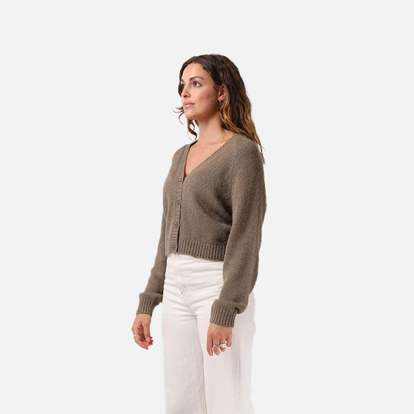 RPM Cropped Cardigan - Olive Marl