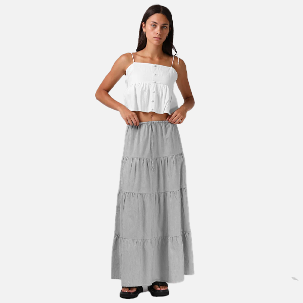 RPM Ruby Maxi Skirt - Black White Pinstripe