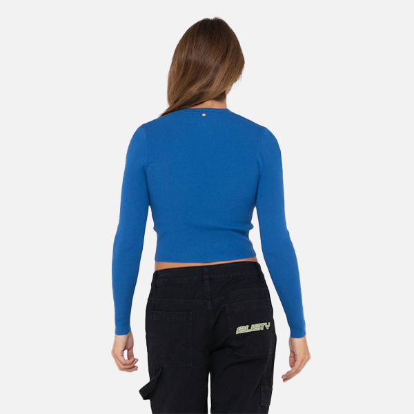 Rusty Amelia Cropped Long Sleeve Knit Top - Blue Sapphire