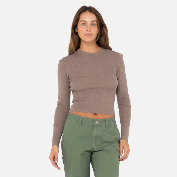 Rusty Amelia Skimmer Long Sleeve Knit Top - Cappuccino