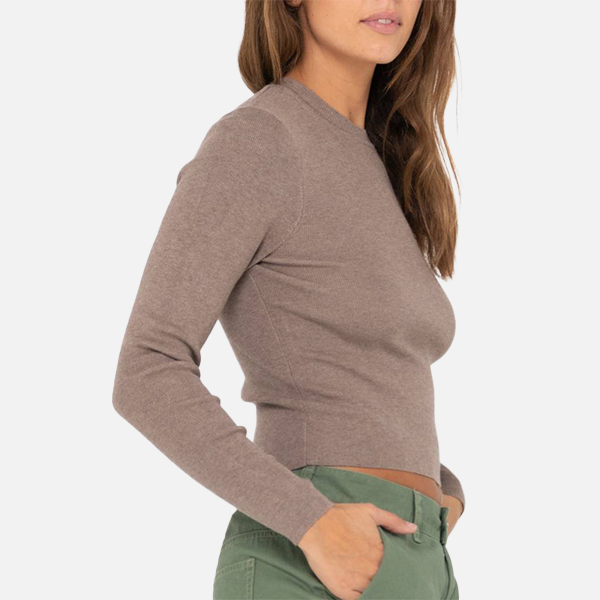 Rusty Amelia Skimmer Long Sleeve Knit Top - Cappuccino