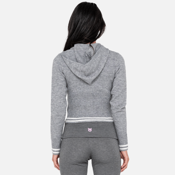 Rusty Devil Girl Zip Through Knitted Hood - Grey Marle