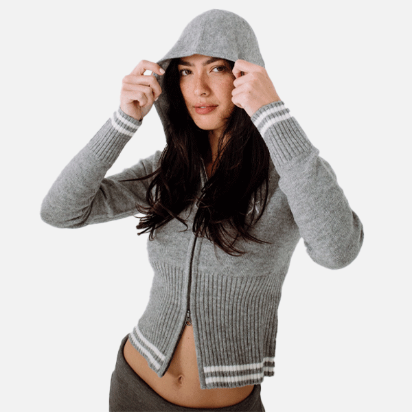 Rusty Devil Girl Zip Through Knitted Hood - Grey Marle