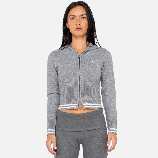 Rusty Devil Girl Zip Through Knitted Hood - Grey Marle