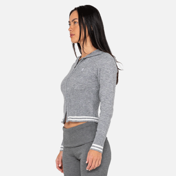 Rusty Devil Girl Zip Through Knitted Hood - Grey Marle