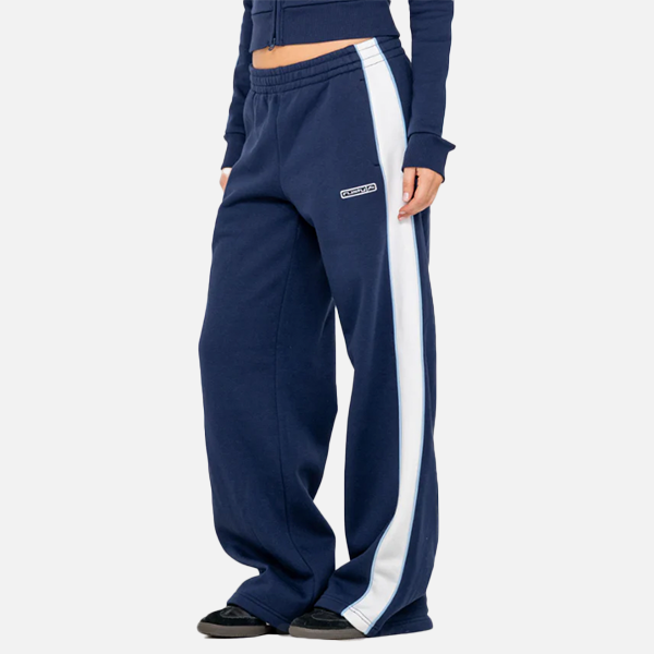 Rusty Retro Lines Wide Leg Track Pant - Navy Blue