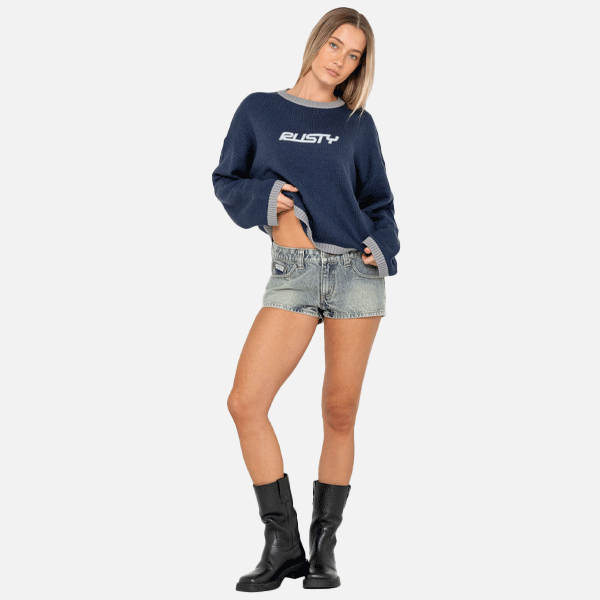 Rusty Rider Relaxed Crew Knit - Navy