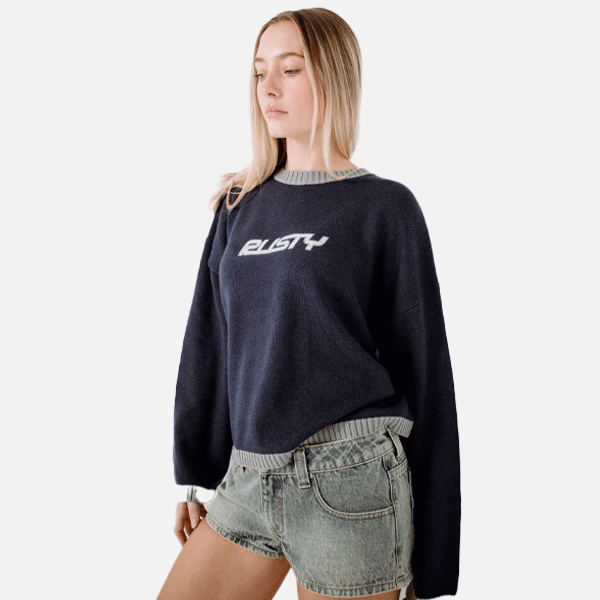 Rusty Rider Relaxed Crew Knit - Navy