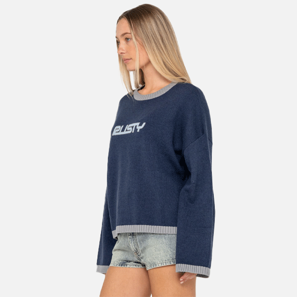 Rusty Rider Relaxed Crew Knit - Navy
